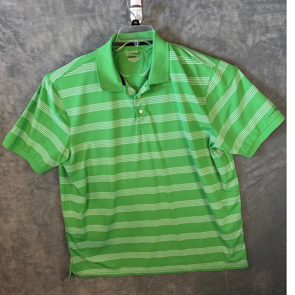 Chaps Golf Men XXL Green Striped Stay-Dry Performance Polo Shirt Short Sleeve